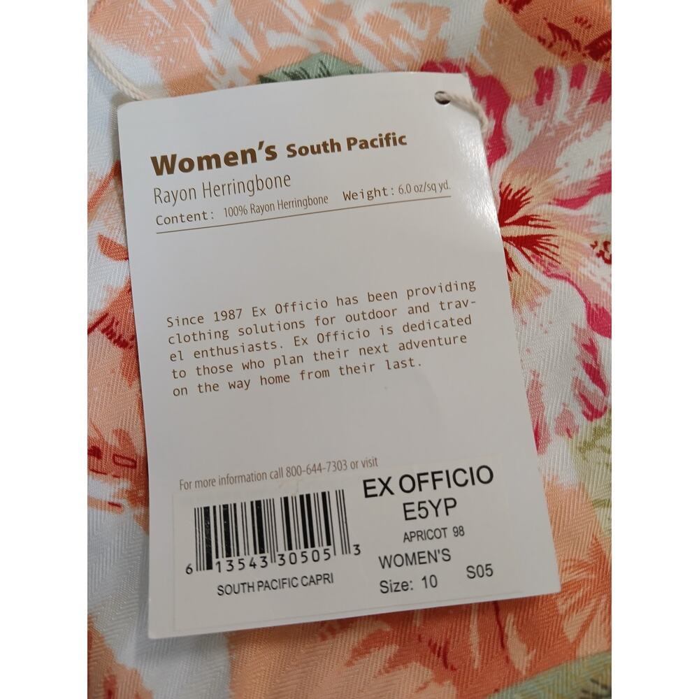 Exofficio South Pacific Capri pants Apricot Tropical Hibiscus 10 Coastal Travel - Picture 11 of 12